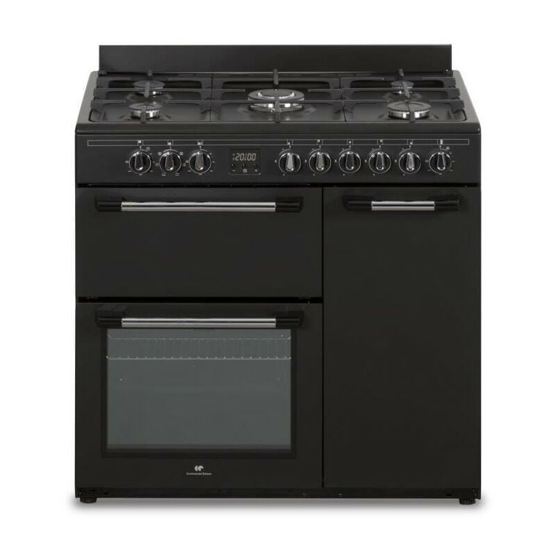 Continental Edison - Cuisiniere piano gaz 3 fours electriques CECP903FB - 5 feux - Noir - Largeur 90 cm