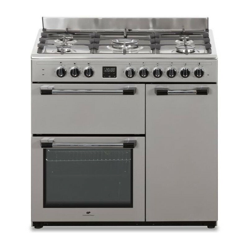 Continental Edison - Cuisiniere piano gaz 3 fours electriques CECP903FIX 5 feux - Inox - Largeur 90 cm