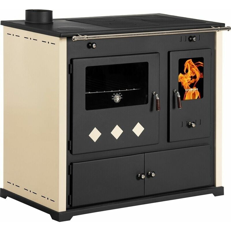 Prometey - Cuisinière à bois Praktik Lux Ivory gauche - 9.5 kW