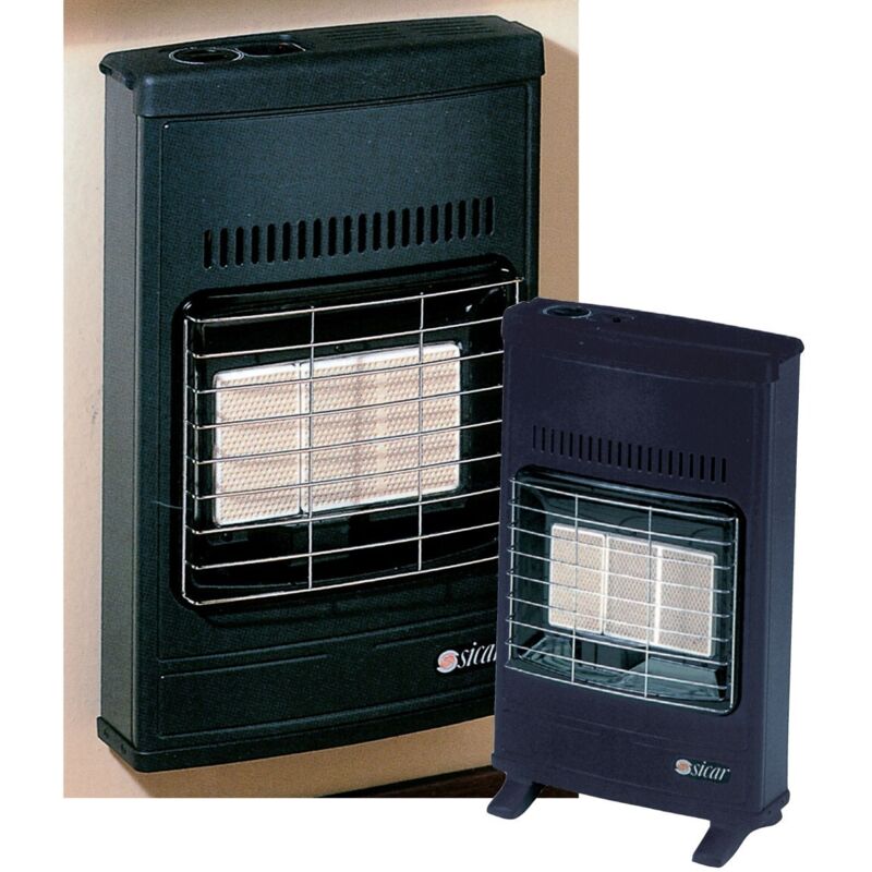 Poele gaz naturel ventile' Sicar eco 42T infrarouge 4200W surface chauffe'e 110 m en tole au mur