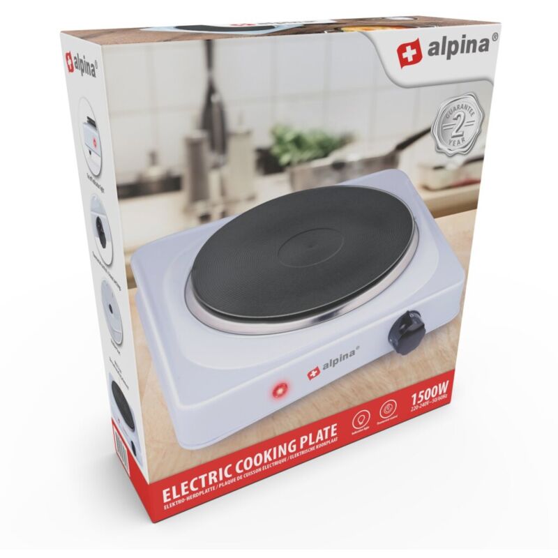 Alpina - Table de cuisson électrique 1 feu 1500W noir/blanc