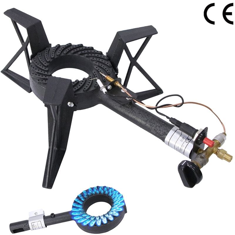 Cuisinière à tabouret Allumage piézoélectrique 3 pieds 6,5KW Brûleur à gaz Cuisinière à gaz en fonte acier Cuisinière à gaz de camping