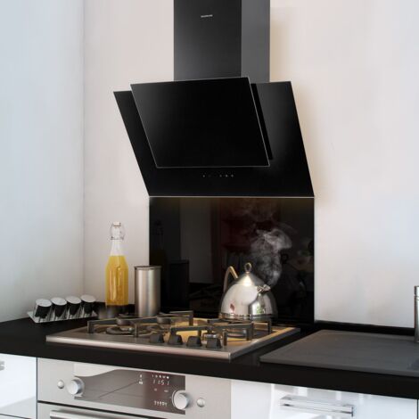 Cuisissimo – Crédence cuisine fond de hotte en verre trempé noir 60 cm – Hauteur 50 cm – Finition brillante facile à nettoyer