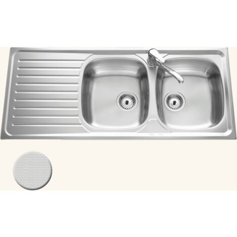 Cuisissimo – Évier inox nid d'abeille 116x50 cm – 2 bacs réversibles – Évier à encastrer avec bonde et siphon inclus – Pour meuble sous évier 80 cm