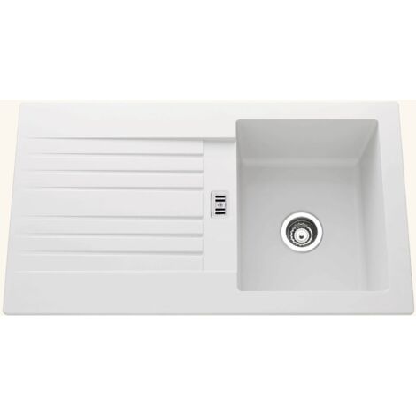 Cuisissimo – Évier résine blanc 86x50 cm – 1 bac réversible avec égouttoir – Évier à encastrer avec bonde et siphon inclus