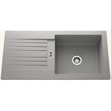 Cuisissimo – Évier résine gris béton 100x50 cm – 1 bac réversible avec vidage manuel – Bonde et siphon inclus – Pour meuble sous évier 60 cm