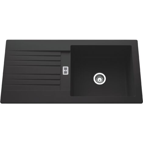Cuisissimo – Évier résine noir 100x50 cm – 1 bac réversible avec égouttoir – Équipement inclus : bonde, siphon, tuyaux d'évacuation