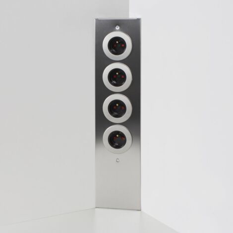 Cuisissimo – Multiprise 4 prises 230V – Inox brossé – Positionnement vertical/horizontal – Hauteur réglable 460-600mm