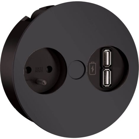 Cuisissimo – Multiprise encastrable 1 prise 230V + 2 USB-A – Finition noir mat – Pour bureaux et cuisines – Installation facile dans plan de travail