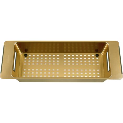 Cuisissimo – Passoire évier colander en inox PVD doré – Dimensions 470x166x95mm – Pour éviers de plus de 38cm de large – Accessoire cuisine élégant