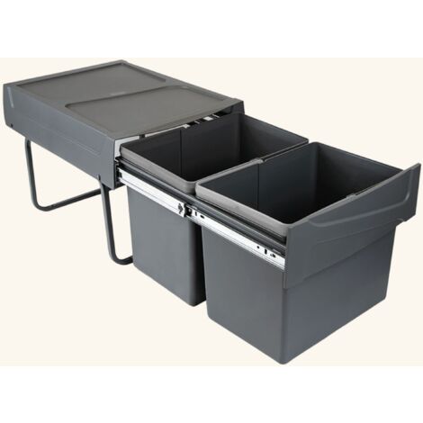 Cuisissimo – Poubelle sous évier 30 litres – 2 compartiments 15 litres – Design coulissant pour espaces réduits – Poubelle manuelle
