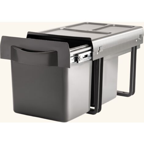 Cuisissimo – Poubelle sous évier double compartiment 2 x 16 litres – Installation sous meuble 40 cm – Poubelle encastrable pour déchets séparés