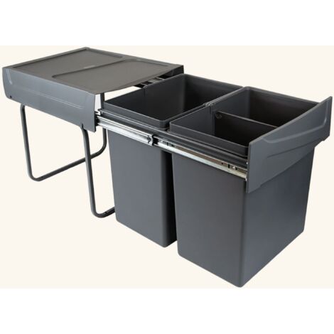 Cuisissimo – Poubelle sous évier double compartiment 2 x 20 litres – Encastrable pour espaces réduits – Faible hauteur pour optimisation d'espace