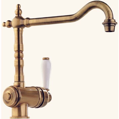 Cuisissimo – Robinet mitigeur de cuisine vintage vieux bronze – Bec coudé orientable 360° – Hauteur sous bec 185mm – Laiton durable