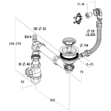 Cuisissimo – Vidage complet évier céramique 114 mm – Siphon gain de place pour modèles CISTERNA et FELIX – Évacuation efficace sous évier - CUIPD123