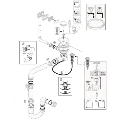 Cuisissimo – Vidage complet lavabo pour évier SystemCeram CLEYA – Siphon gain de place – Bonde Ø 90 mm – Dimensions 100 x 51 cm - CUIPD198