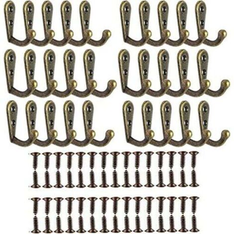 (Cuivre) 30 pcs Crochets Vintage, Crochet Rétro en Alliage de Zinc Patere Vintage avec 60 Vis Décoration Ideal pour Gants de Toilette Salle de Bain