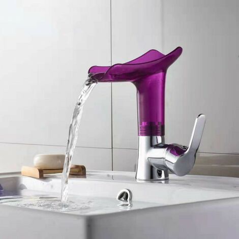 Cuivre Lavabo Cascade Eau Chaude Et Froide Salle De Bains Armoire Lavabo Ménage Comptoir Bassin Robinet,violet