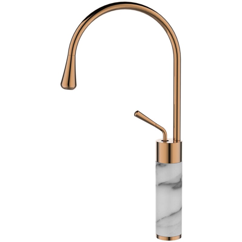 Invena - Robinet Cuisine Mitigeur Marbre Bronze Blanc Monocommande