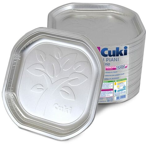Cuki Piatti Piani in alluminio resistente e riciclabile all'infinito, dimensione cm 20,3X20,3, 1 confezione da 100 pezzi