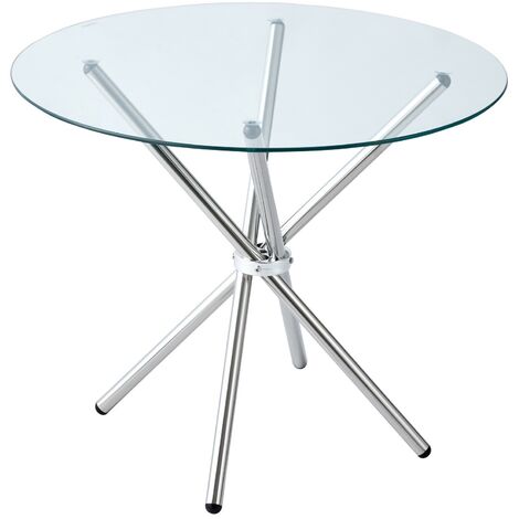 Cullompton Small Round Glass Dining Table with Stainless Steel Metal Legs