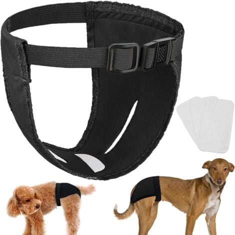 Culotte pour Chien en Chaleur Couche Menstru Chien Lavables Lot de 3 avec 9 Serviettes Hygiéniques, Noir M