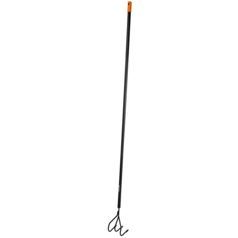 Fiskars – Cultivateur de jardin en acier – Manche long en aluminium léger pour soulager le dos – Dents pointues pour aération efficace – 12 cm de large