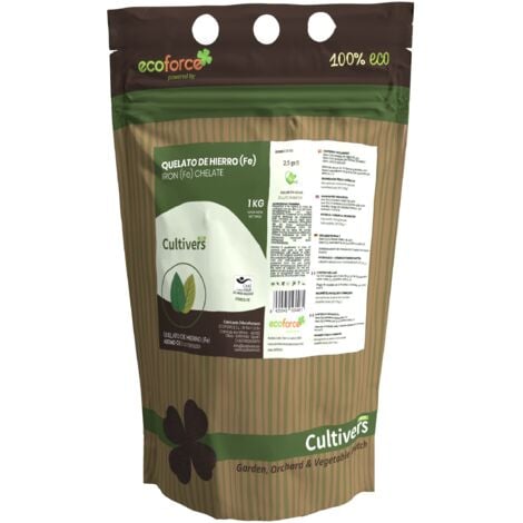 CULTIVERS Quelato de Hierro 1 kg. Corrector Ecológico de Hierro para Plantas. Reverdeciente (6% Fe-EDDHA orto orto 4,8 %)