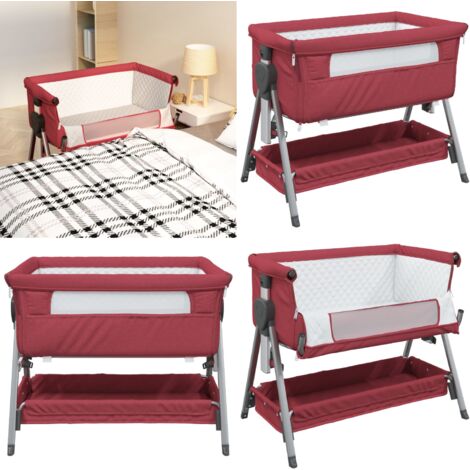 Cuna con colchón tela de lino rojo - Cuna con colchón - Cuna con tela de lino