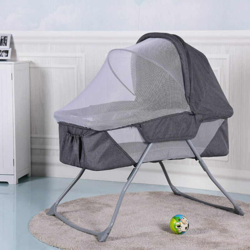 

Cuna de Bebé Plegable Cama de Viaje con Mosquitera Colchón Bolsa Gris