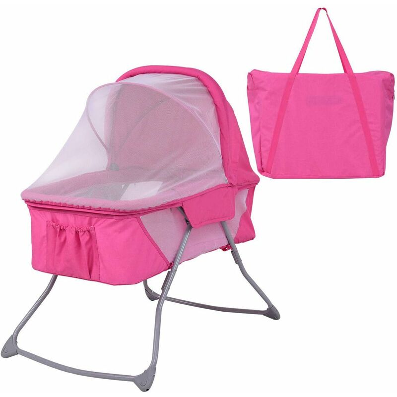 

Cuna de Bebé Plegable Cama de Viaje con Mosquitera Colchón Bolsa Rosa