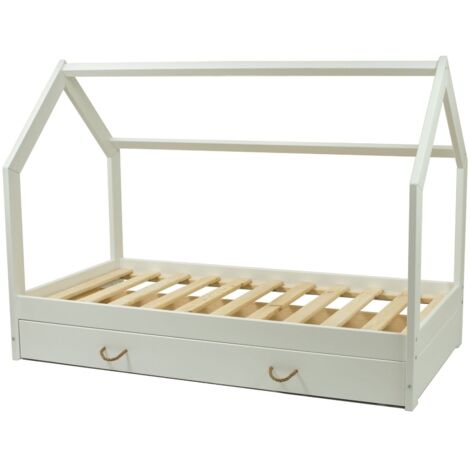 Cuna de madera maciza - estilo escandinavo - cama casita - 160x80cm - blanco