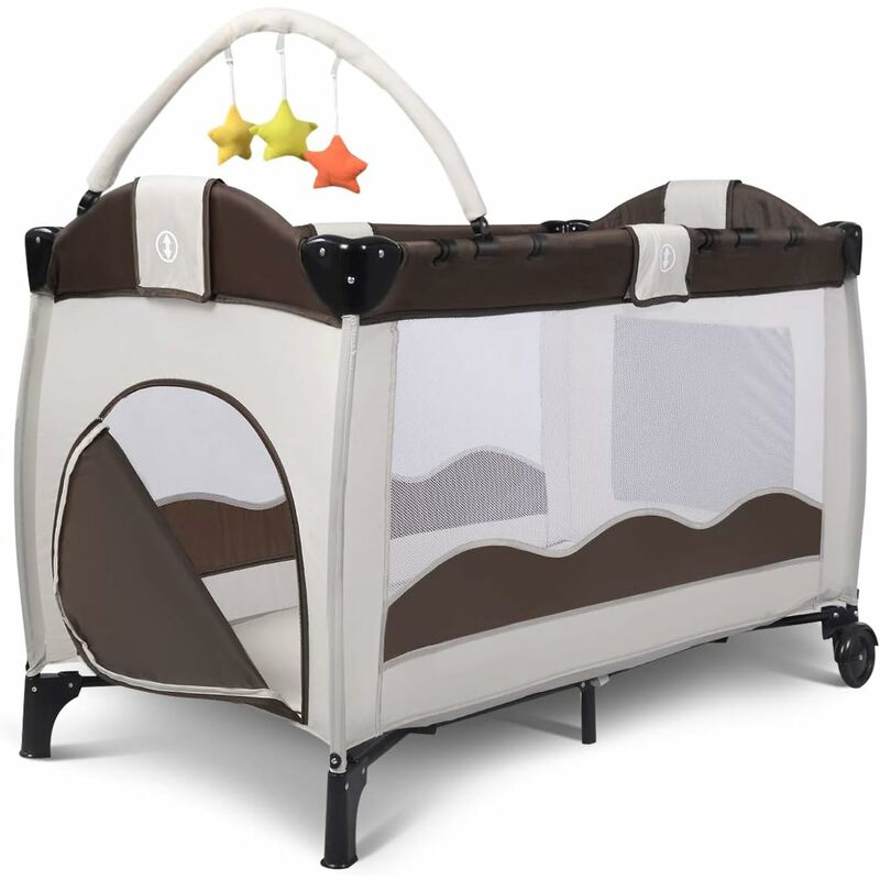 

Cuna de Viaje Dos Capas Baby Playpen Bebé Cama con Colchón + Accesorios Bolas Plegable (Marrón)
