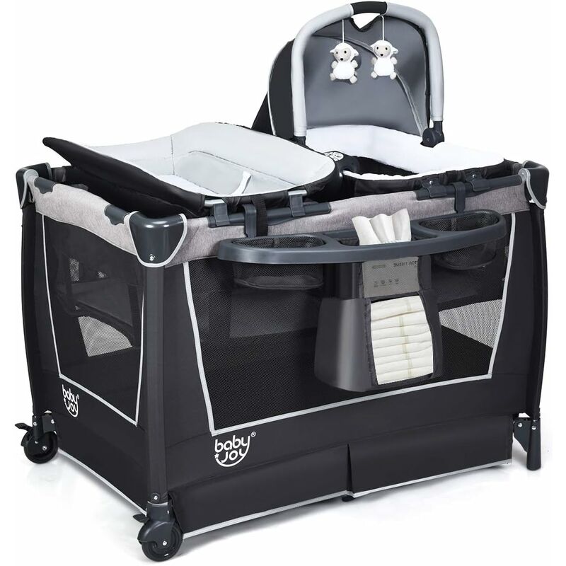 

Cuna Plegable para Bebé Incluye Canastilla para Bebé, Cambiador Estante de Almacenamiento y Bolsa de Transporte para Viaje Hogar Gris
