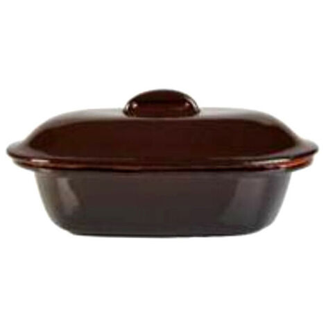 Cuociarrosti in Terracotta Brunella con Coperchio, Dimensioni 37x23 cm