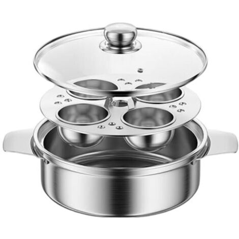 Cuociuova in acciaio inox con 4 tazze, pentola antiaderente versatile con manico per fornelli, padelle e pentole a pressione, cuociuova, cuociuova