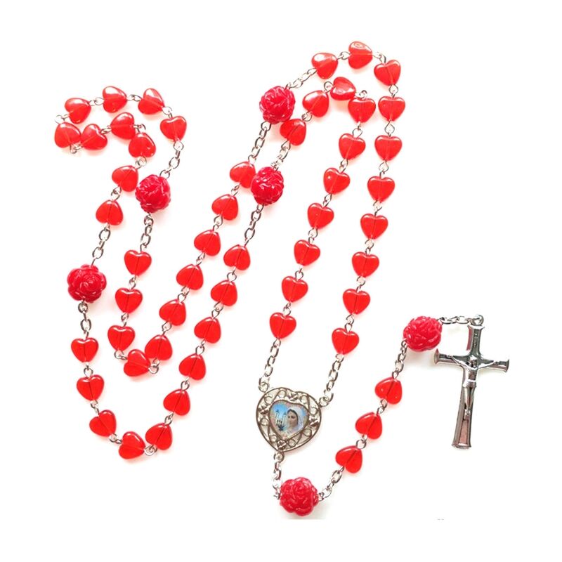 Cuori rossi rosario cattolico collana perline