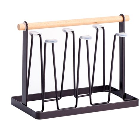 Cup Drying Rack 6 Hooks Wooden Handle Electroplating Iron Art Space Saving 13x23.5x18.5cm Mug Organizers for Home Office Bronze