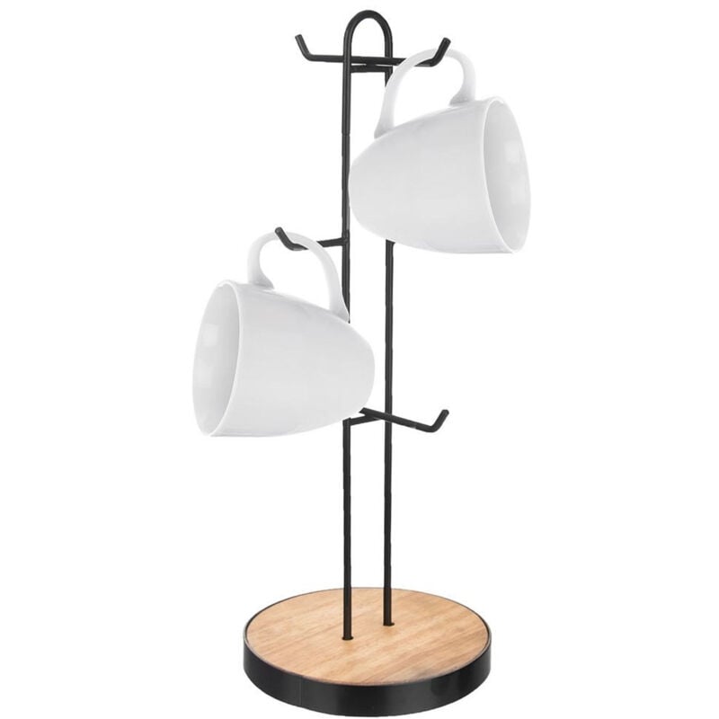 Image of Cup stand for 6 cups in black metal and wooden base