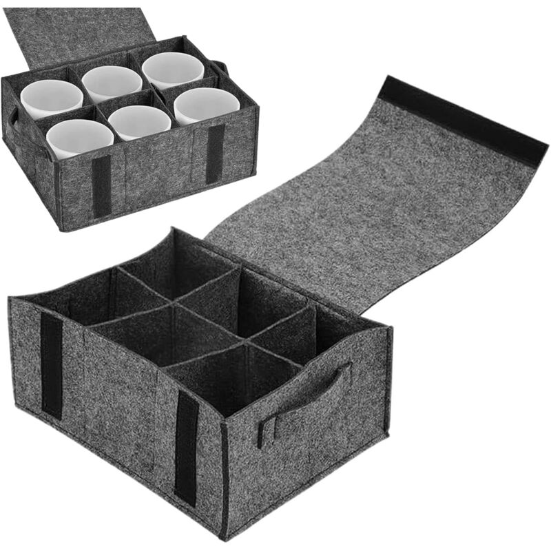 Cup Storage, Cup Holder, Camping Car Storage, Felt Storage Box, Felt Cup Holder for Camping Car with 6 Compartments, 28 x 21 x 11.5 cm for Camping