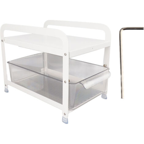 Cup Storage Organizer Shelf 2 Tier Pull Out Countertop Organizer Multifunctional Desktop Storage Rack for Home Office White