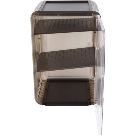 Cup Storage Rack Dustproof Stackable Plastic Clear Cup Organizer Box for Cabinet Desktop Large Black