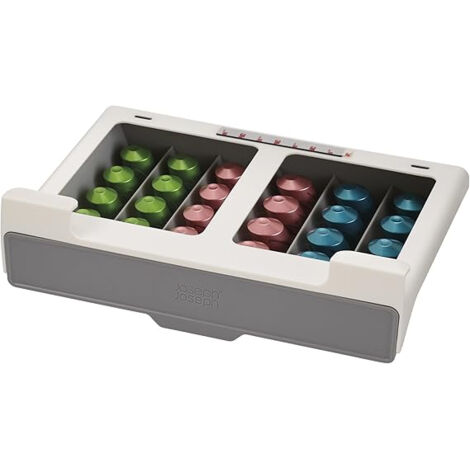 CupboardStore™, Joseph Joseph, Modell Unterregal-Kaffeepad-Schublade, Kaffeepad-Organizer, einfach zu installieren, platzsparend, für 30 Kaffeepads, Farbe grau