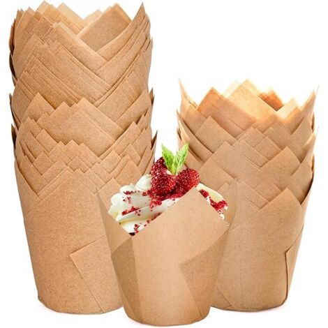 Cupcake Liner - Tulipe - Papier Parchemin Naturel 100 % Pâte à Bois - Résistant à 220 °C - Taille Standard pour Moule à Muffins - 200 Pièces