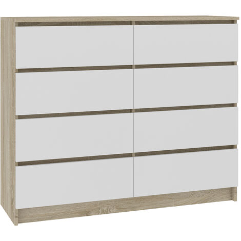 CUPID - Cómoda de dormitorio de 8 cajones grandes - 120x99x40cm - mueble de almacenamiento - estilo escandinavo - acabado doble - Sonoma/Blanco