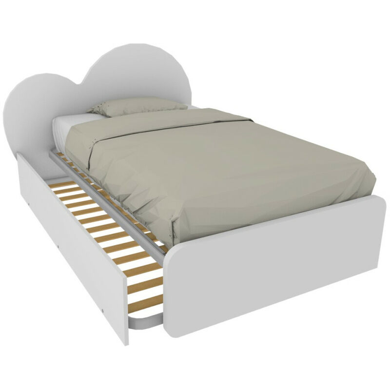CUPIDO120R - Lit de chambre en forme de coeur 120x190 avec deuxième lit gigogne et tête de lit personnalisable - blanc