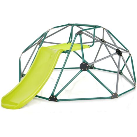Cupola di arrampicata e set da gioco con scivolo capacità di carico di 180KG, Parco giochi per bambini Grigio e verde