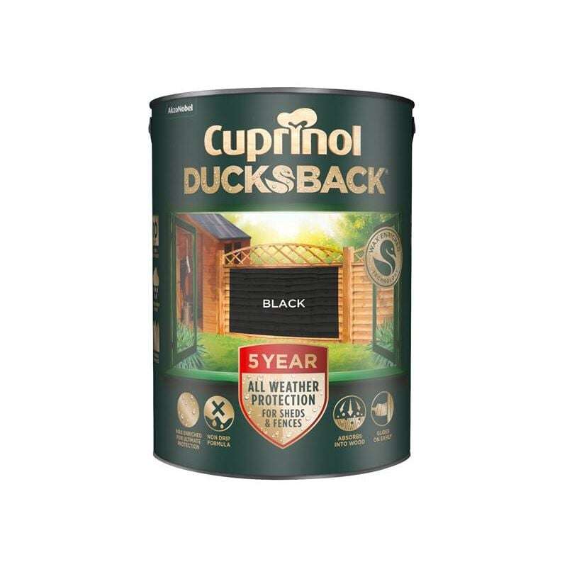 Cuprinol - 5244557 Ducksback 5 Year Waterproof for Sheds & Fences Black 5 litre CUPDBBL5L