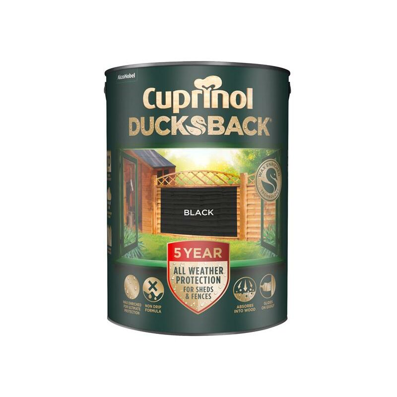 Cuprinol - Ducksback 5 Year Waterproof for Sheds & Fences Black 5 litre CUPDBBL5L