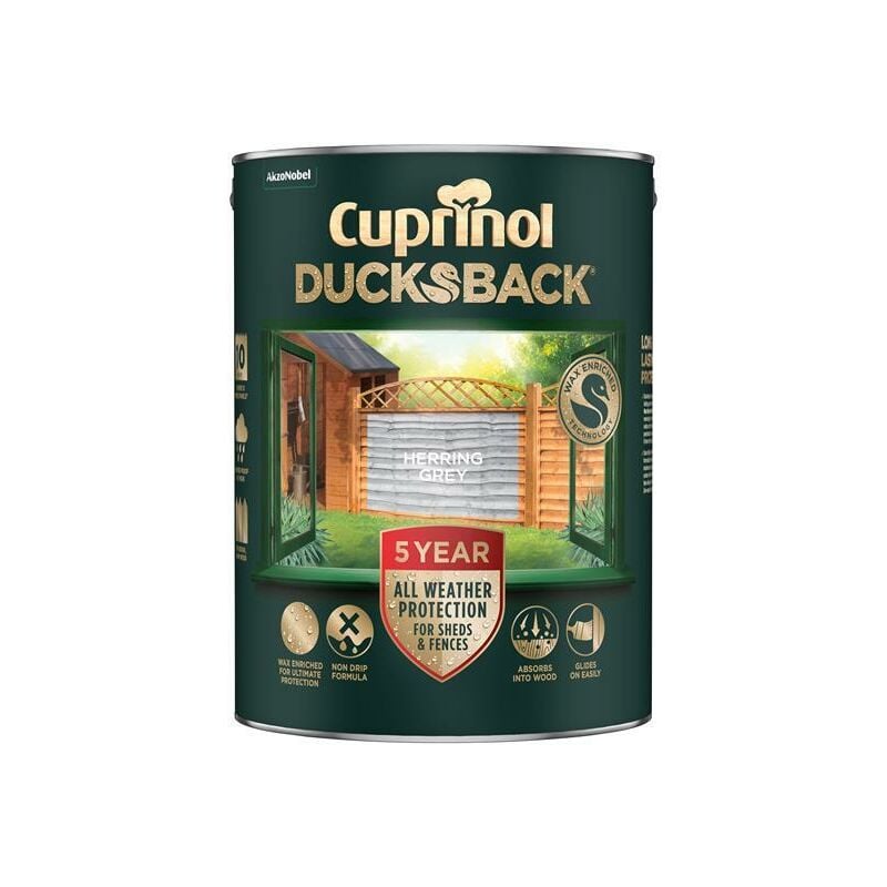 Ducksback 5 Year Waterproof for Sheds & Fences Herring Grey 5 litre - CUPDBHG5L